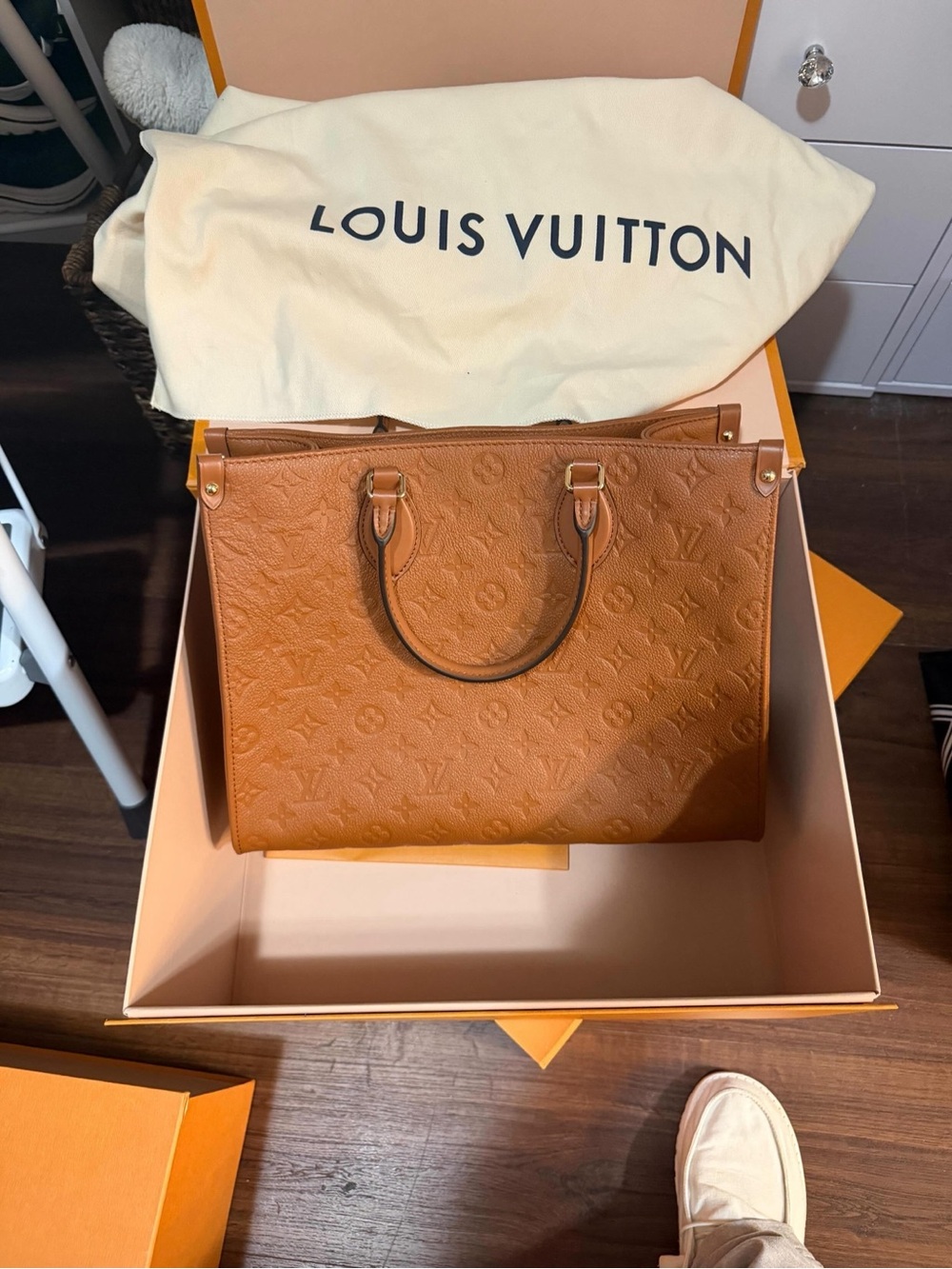 Louis Vuitton Cognac Monogram Embossed Leather On The Go Tote MM